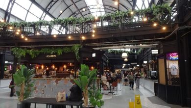 stalls inside an indoor market hall