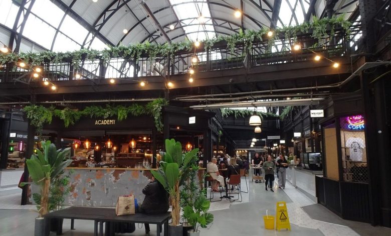 stalls inside an indoor market hall